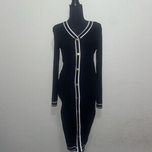 Chic Black Long Sleeve Dress with Gold Buttons